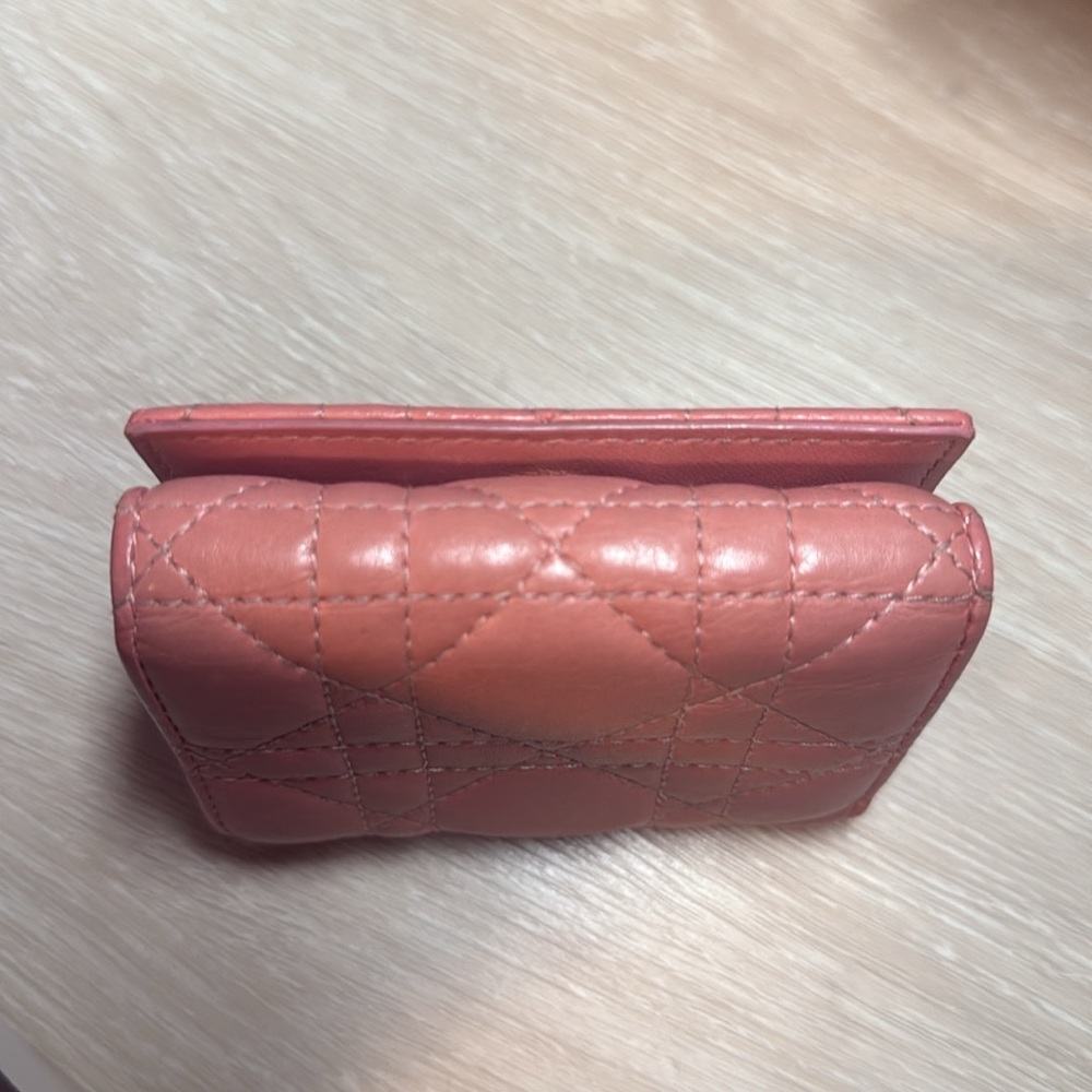 DIOR CARO COMPACT TRIFOLD COMPACT WALLET, PINK CALFSKIN LEATHER - Picture 11 of 14